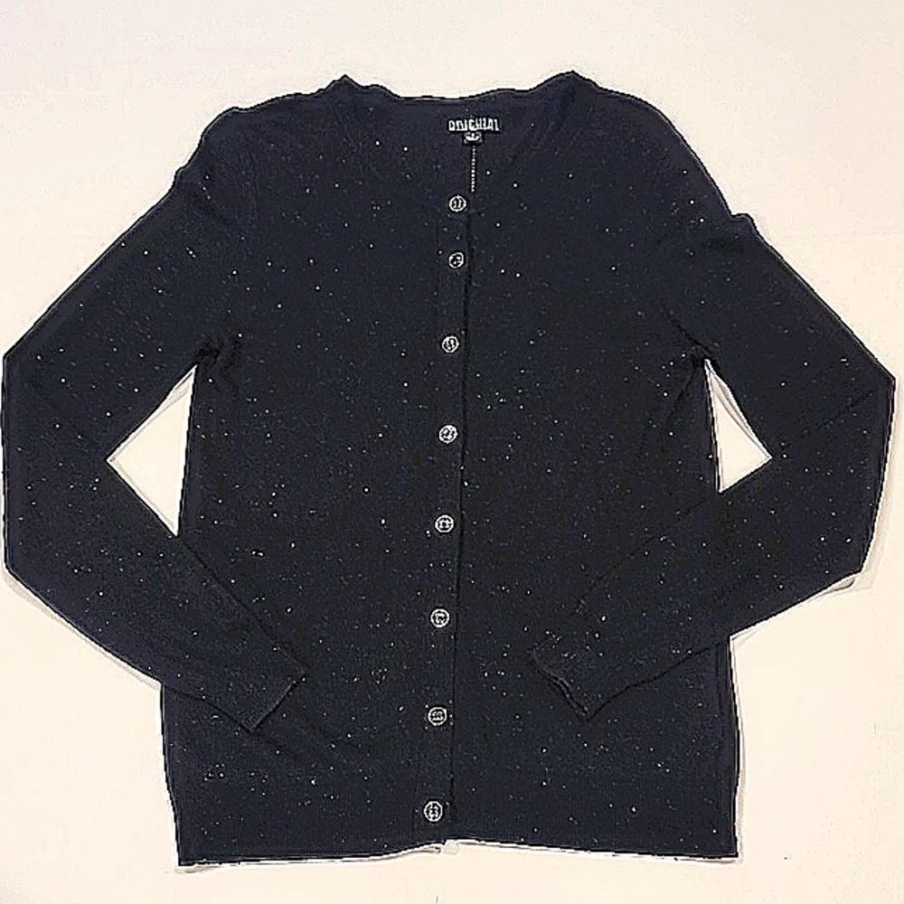 Nicole Miller Silver Sparkle Knit Collarless Cardigan Black Silver Small - Picture 5 of 13